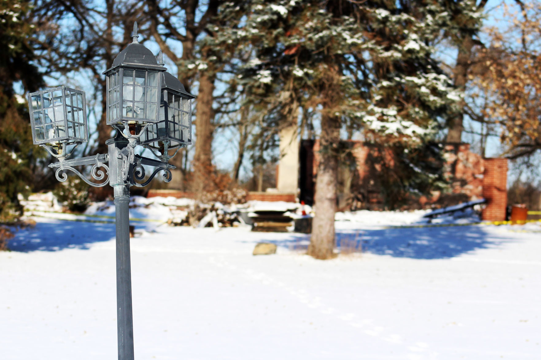 A lamppost left standing